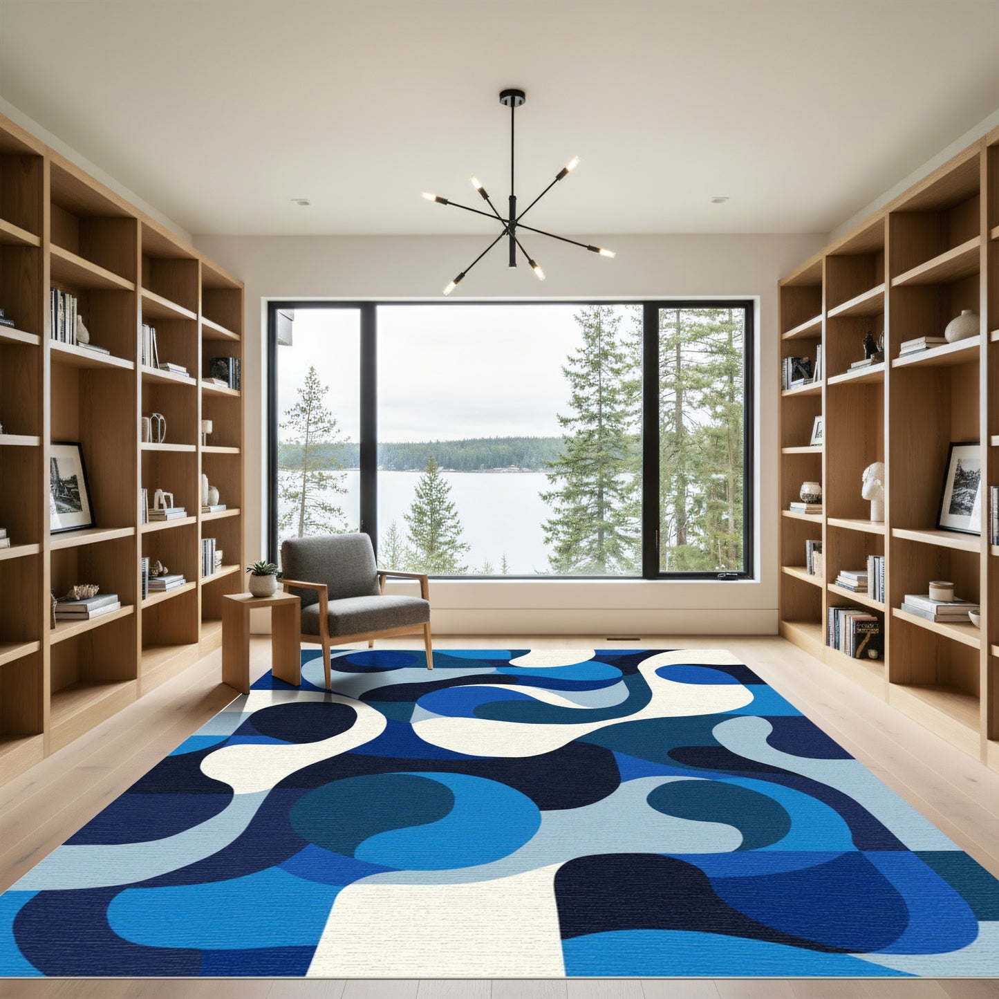 Deep Blue Organic Abstraction Harmony Rug