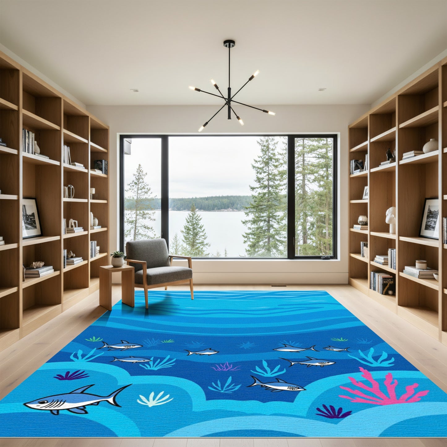 Ocean Sharks Under Deep Blue Waves Rug