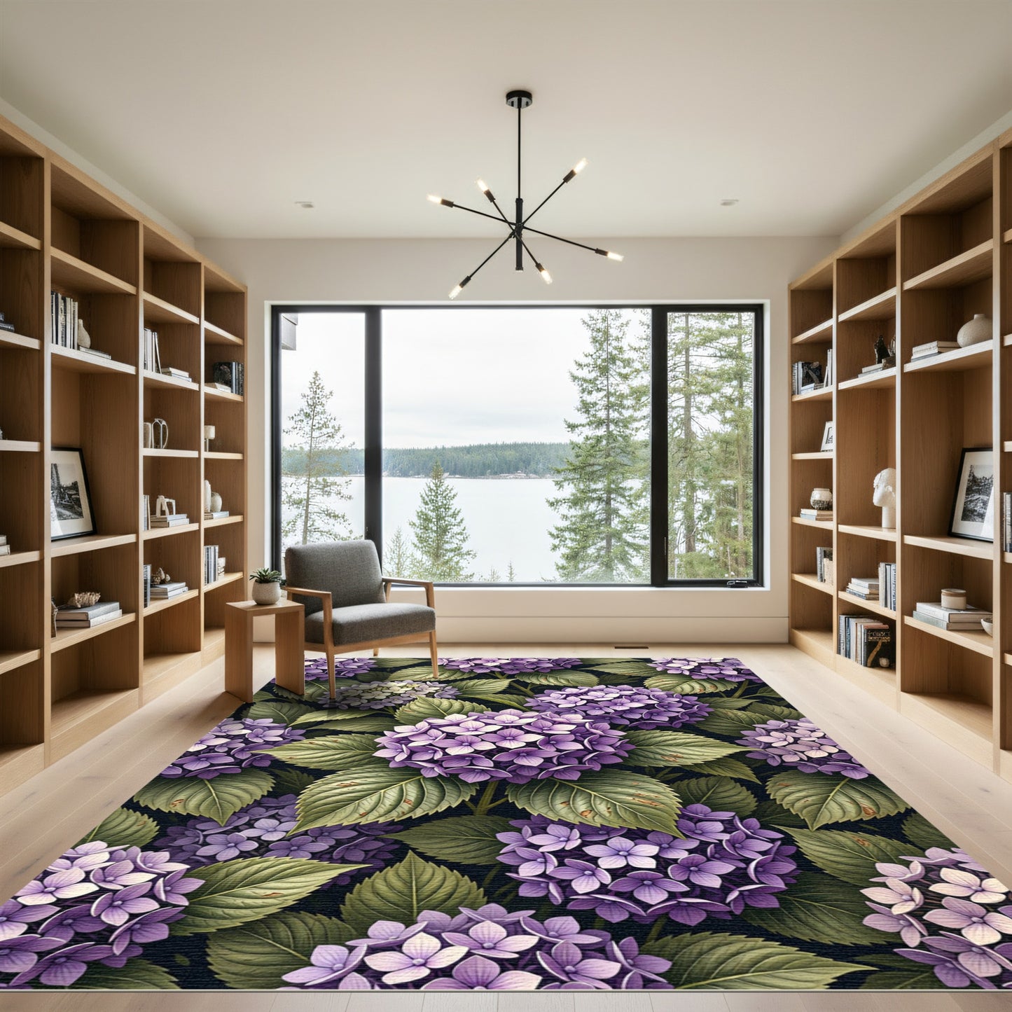 Lush Purple Hydrangea Botanical Illustration Rug
