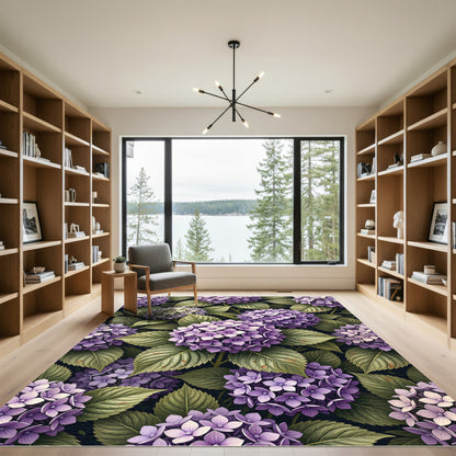 Lush Purple Hydrangea Botanical Illustration Rug