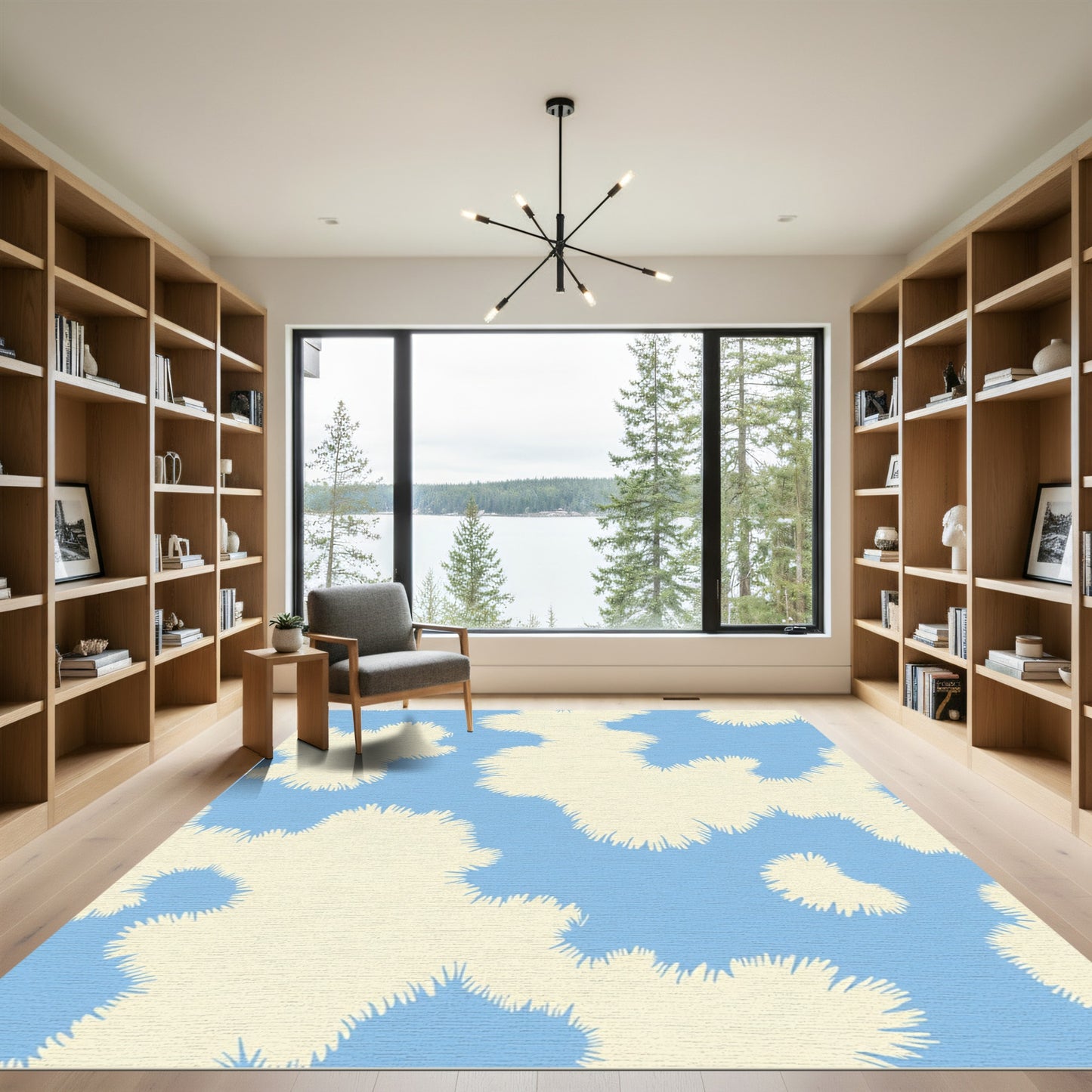Cream Furry Clouds On Blue Sky Rug
