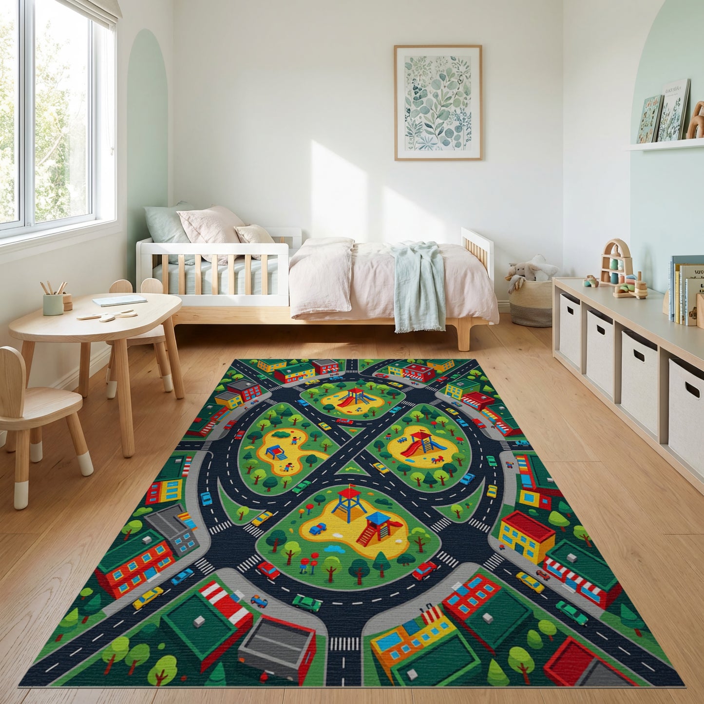 Colorful Whimsical City Playground Parks Rug
