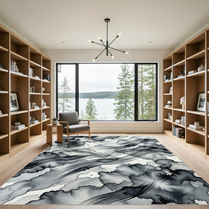 Monochrome Ink Wash Abstract Wave Flow Rug