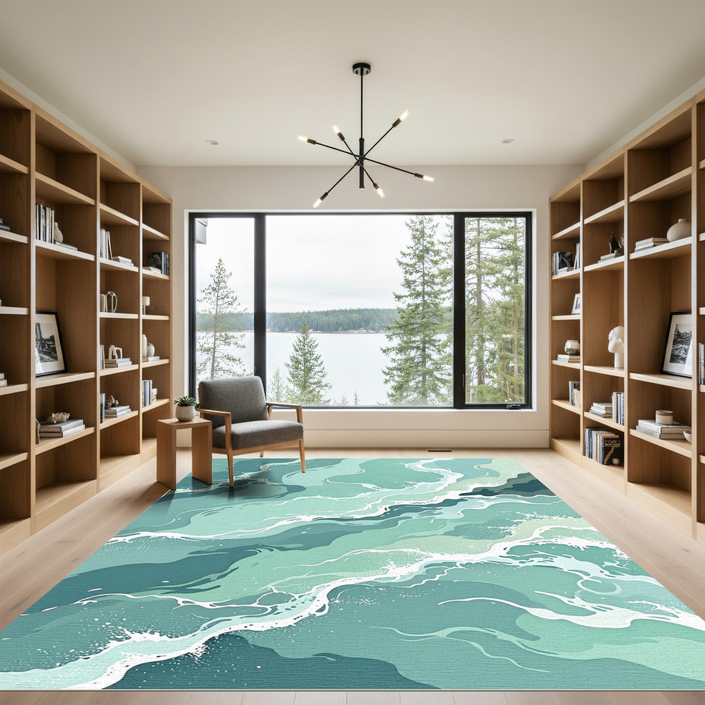 Abstract Oceanic Teal Swirl Wave Rug