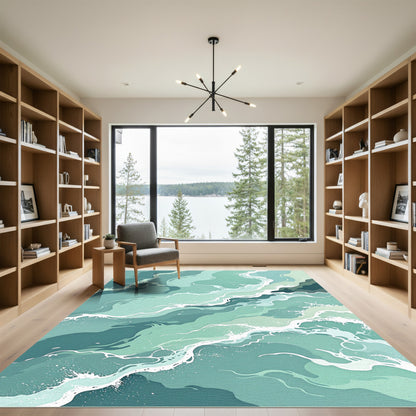 Abstract Oceanic Teal Swirl Wave Rug
