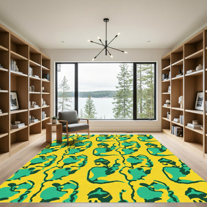 Yellow Green Abstract Human Face Rug