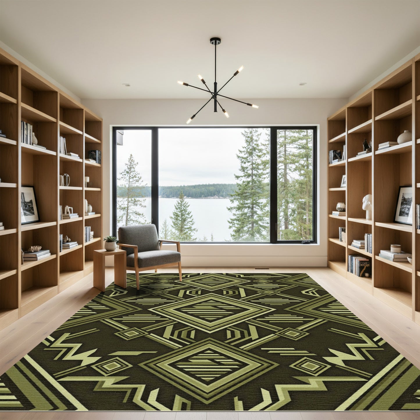 Olive Geometric Art Deco Diamond Rug