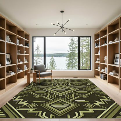 Olive Geometric Art Deco Diamond Rug