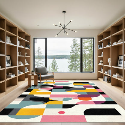Geometric Pink Teal Mustard Abstract Shapes Rug