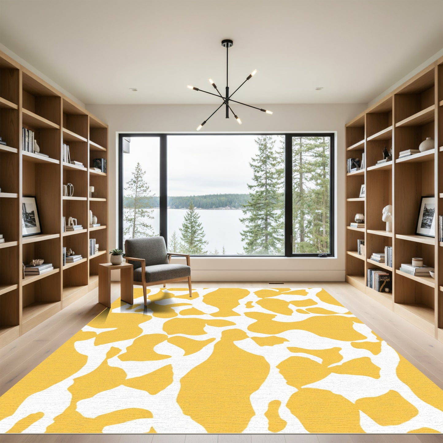 Golden White Organic Shapes Rug