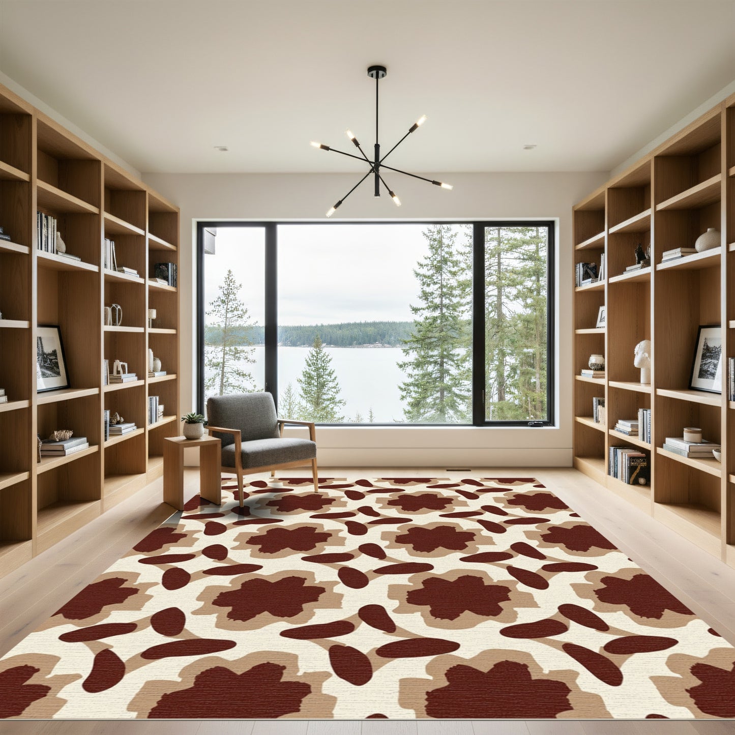 Rich Brown Petal Block Arrangement Rug