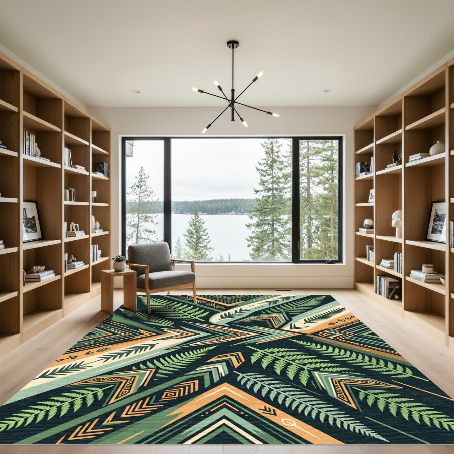 Green Fern Tribal Arrow Composition Rug