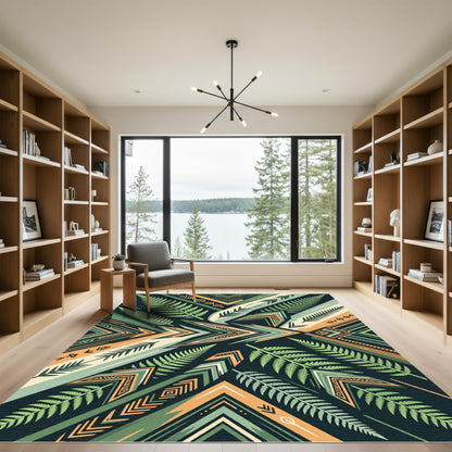 Green Fern Tribal Arrow Composition Rug