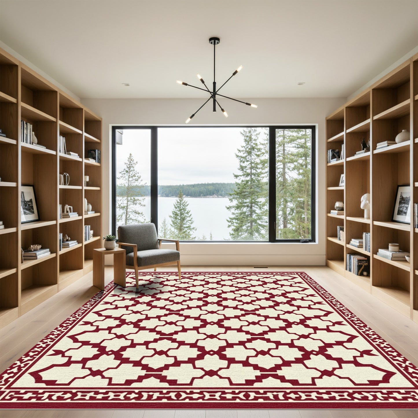 Deep Red Lattice Arabesque Kilim Rug
