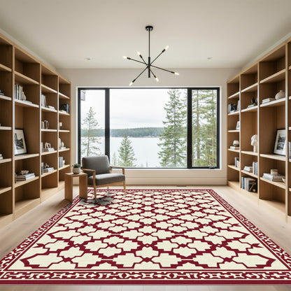 Deep Red Lattice Arabesque Kilim Rug