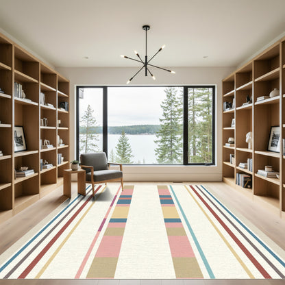 Coral Pink Blue Wide Stripe Rug