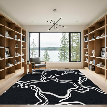 Black White Organic Flow Rug