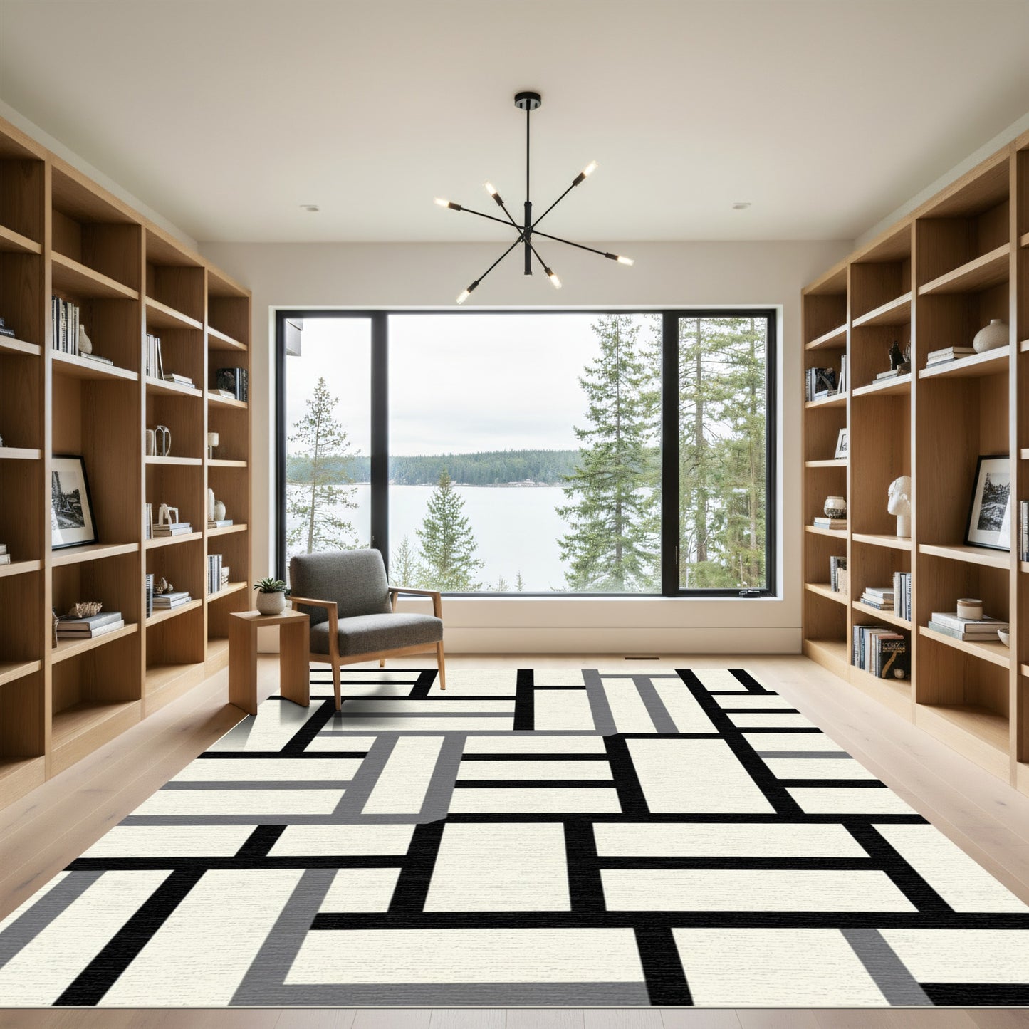 Geometric Blocks Black White Gray Rug