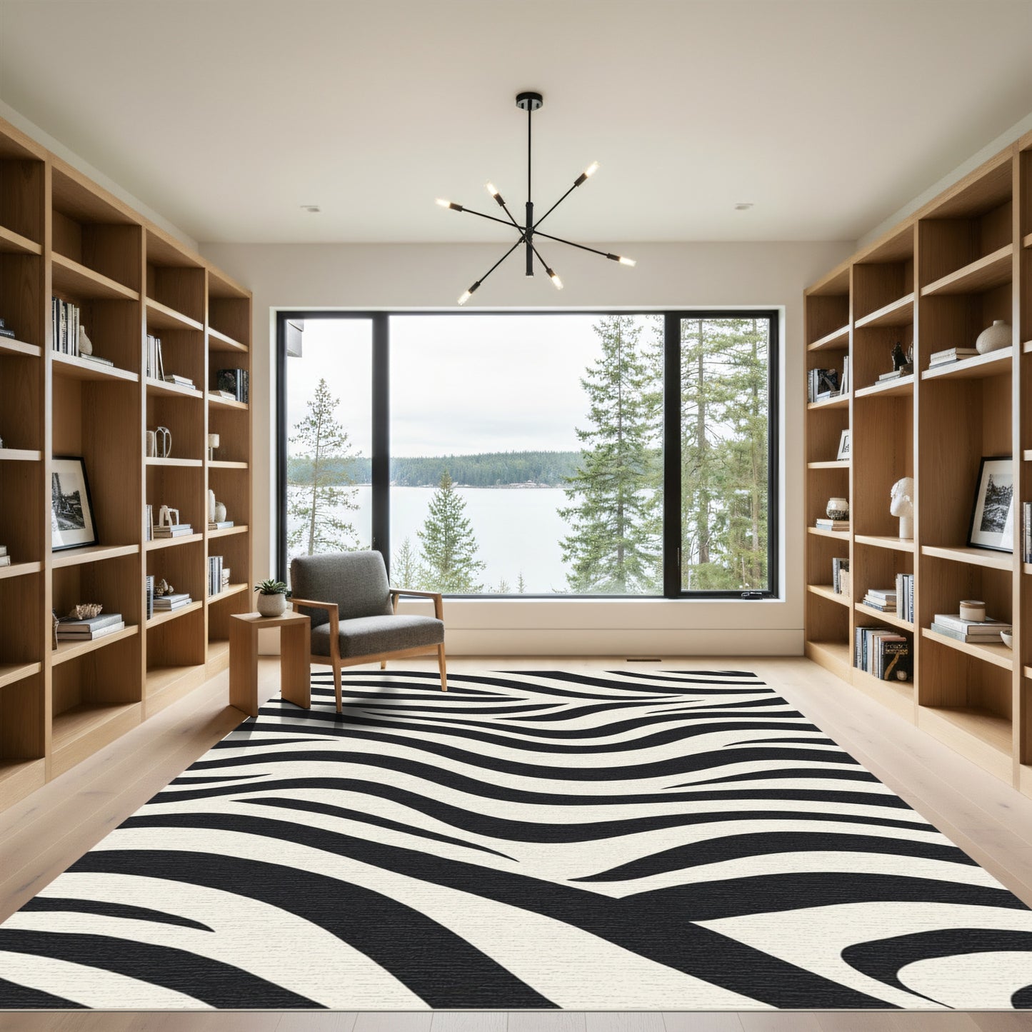 Bold Black Cream Zebra Swirls Rug