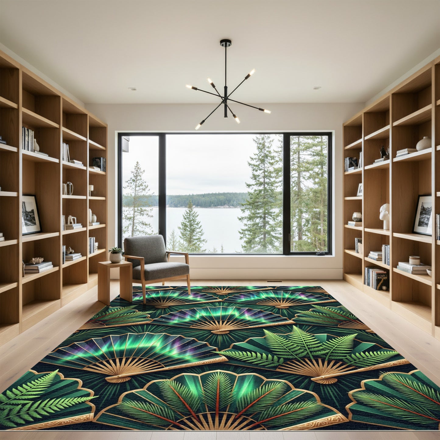 Emerald Aurora Fan Tropical Fern Rug