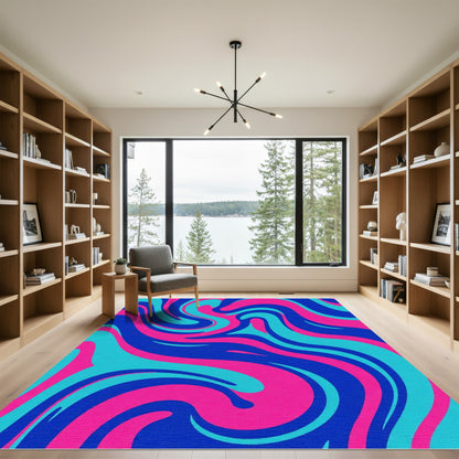 Vibrant Pink Blue Swirl Abstract Rug