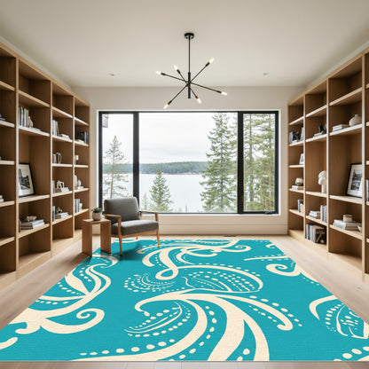 Blue Cream Swirling Organic Shape Rug
