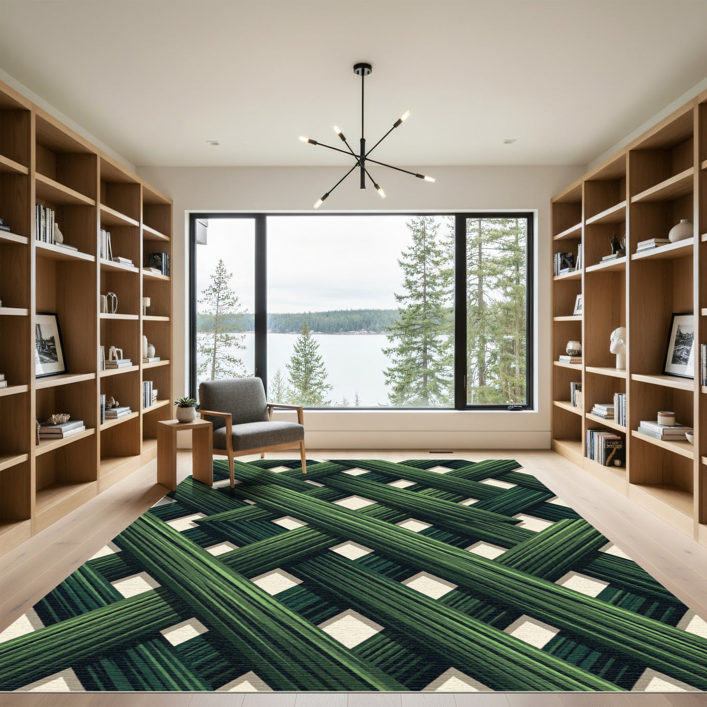 Forest Green Interwoven Geometric Lattice Rug