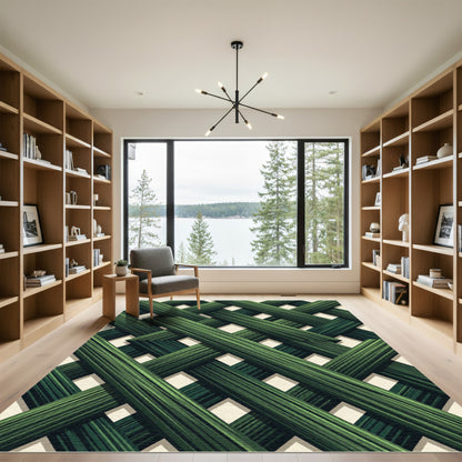Forest Green Interwoven Geometric Lattice Rug