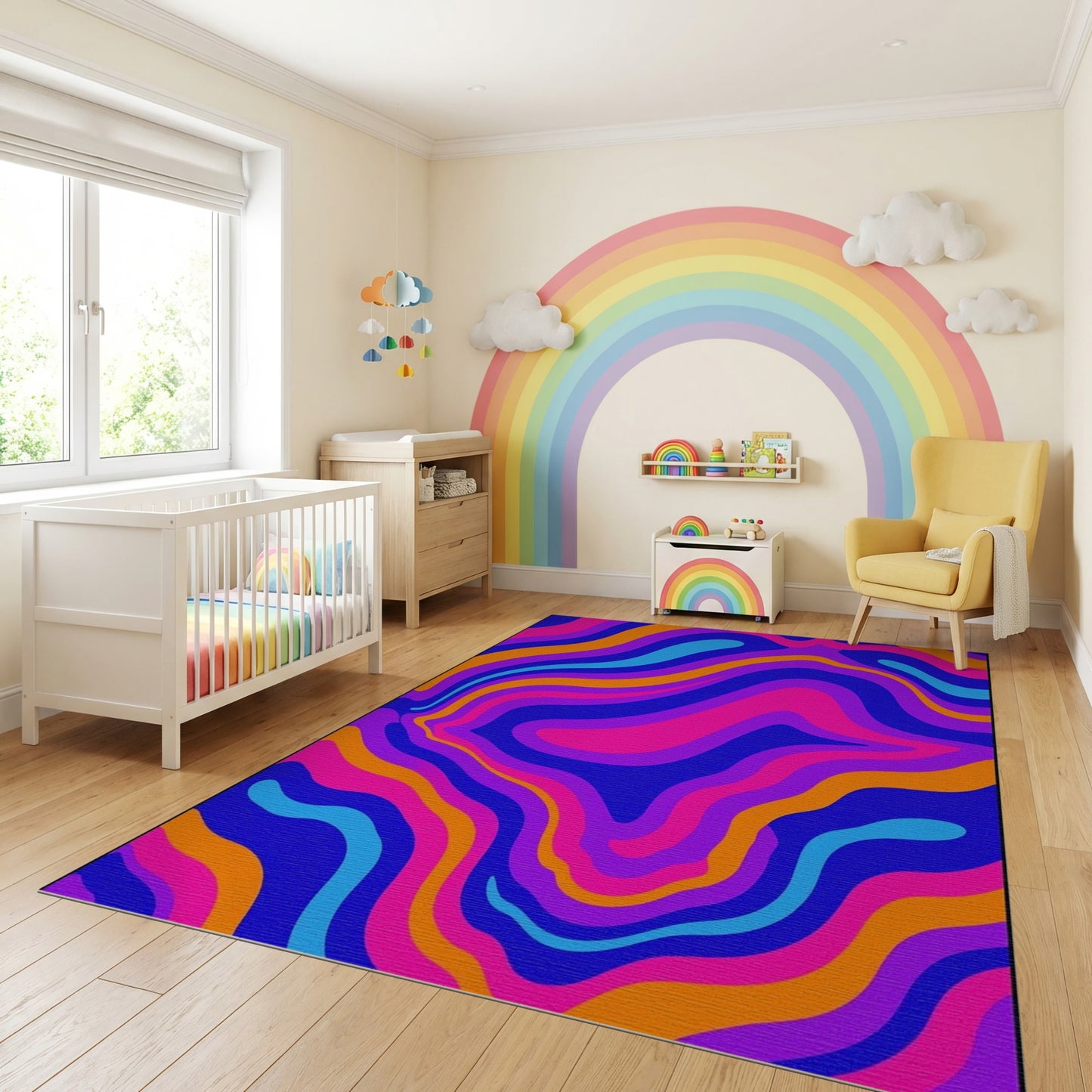 Vibrant Wavy Pink Orange Blue Purple Rug