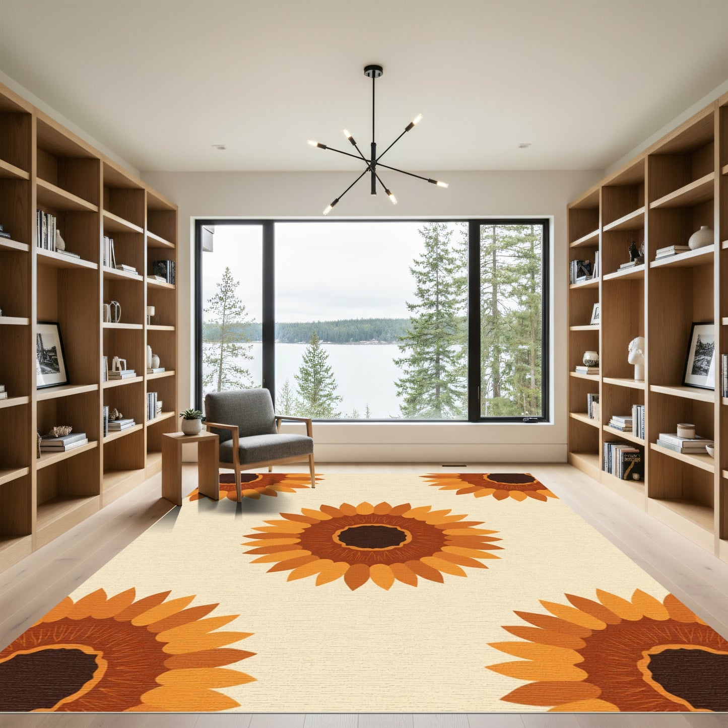 Warm Orange Sunflower Mandala Repeat Rug