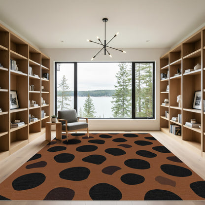 Abstract Brown Black Polka Dot Rug