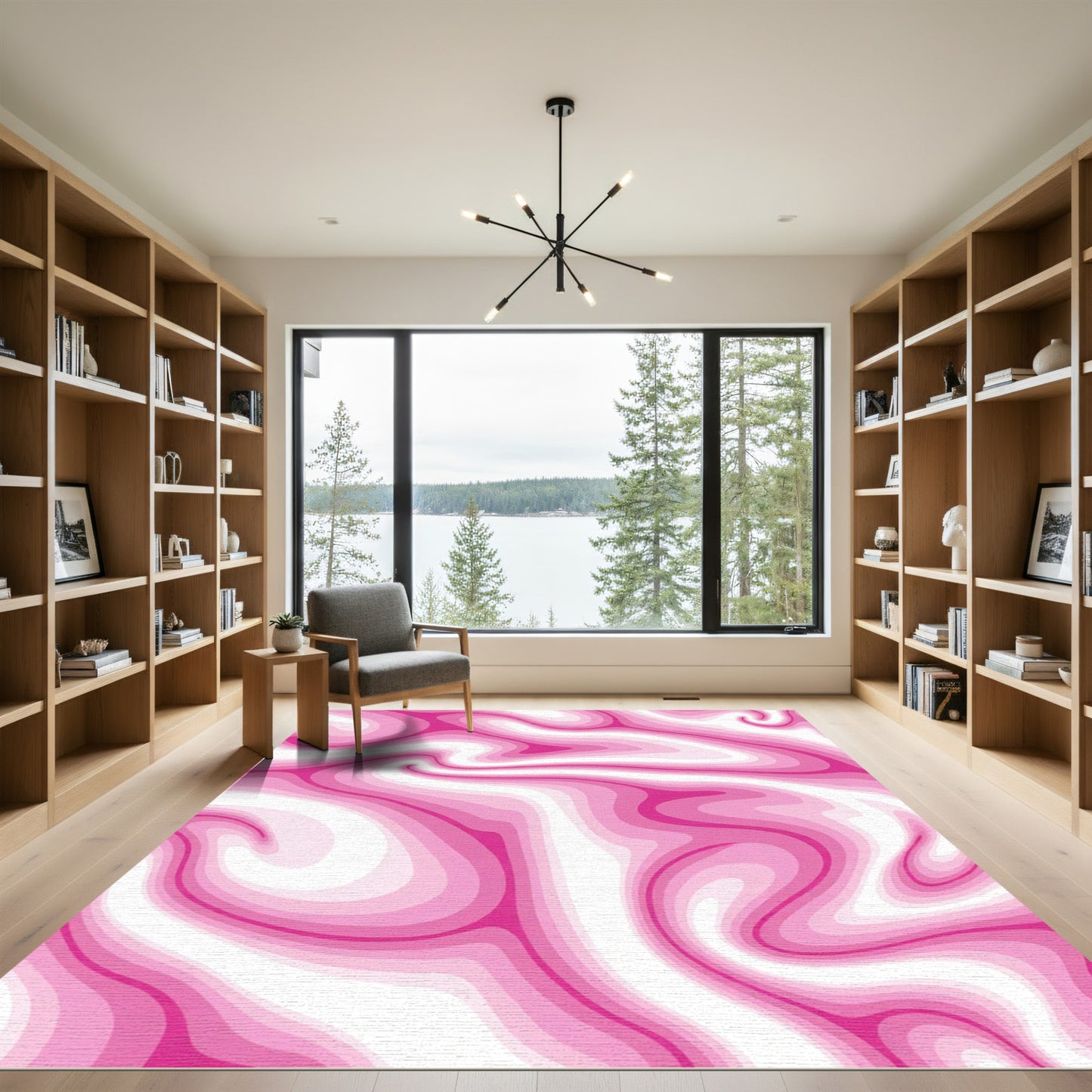 Crimson Pink Swirl Abstract Rug