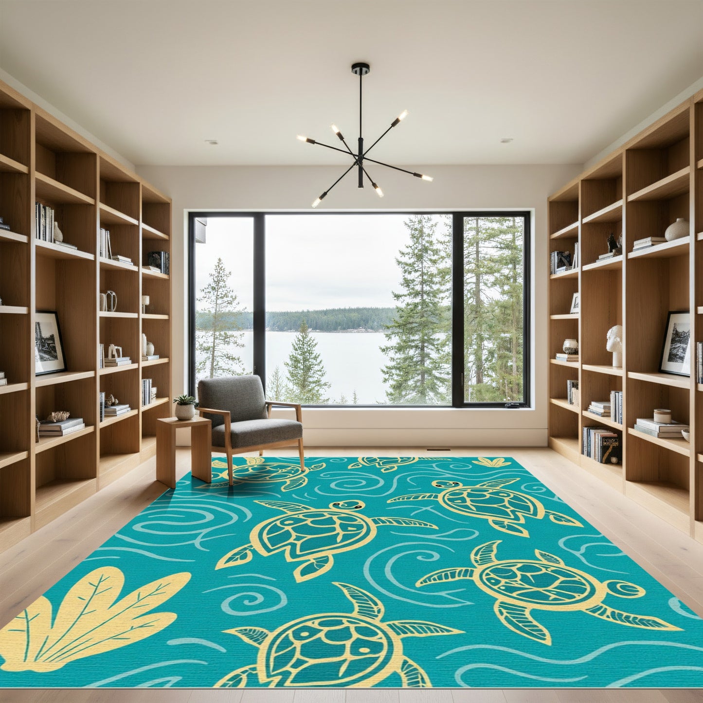 Yellow Sea Turtles Aquatic Swirls Rug