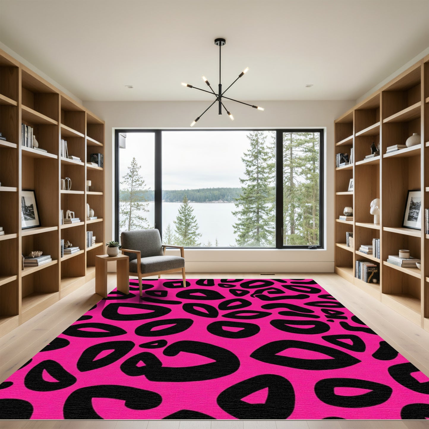 Bold Pink Black Spotty Animal Print Rug