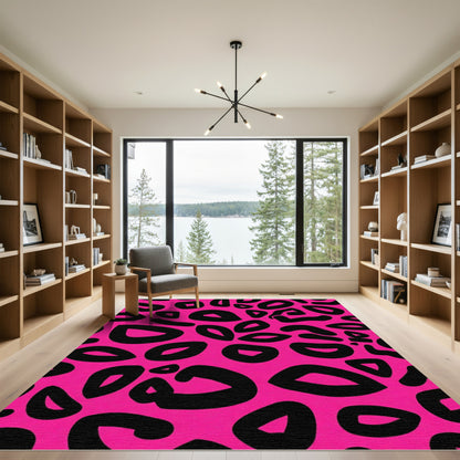 Bold Pink Black Spotty Animal Print Rug