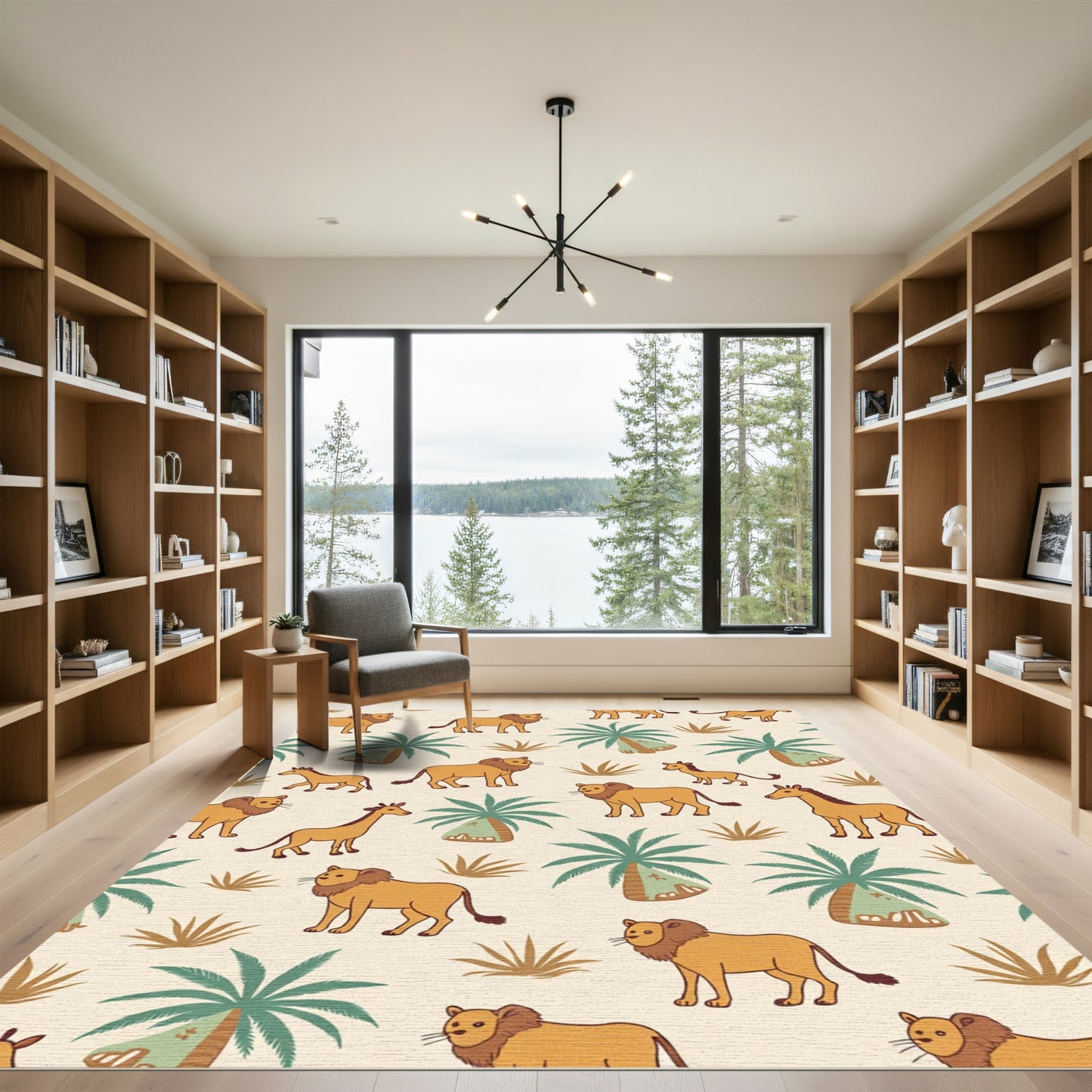 Safari Animals Palm Trees Brown Green Rug