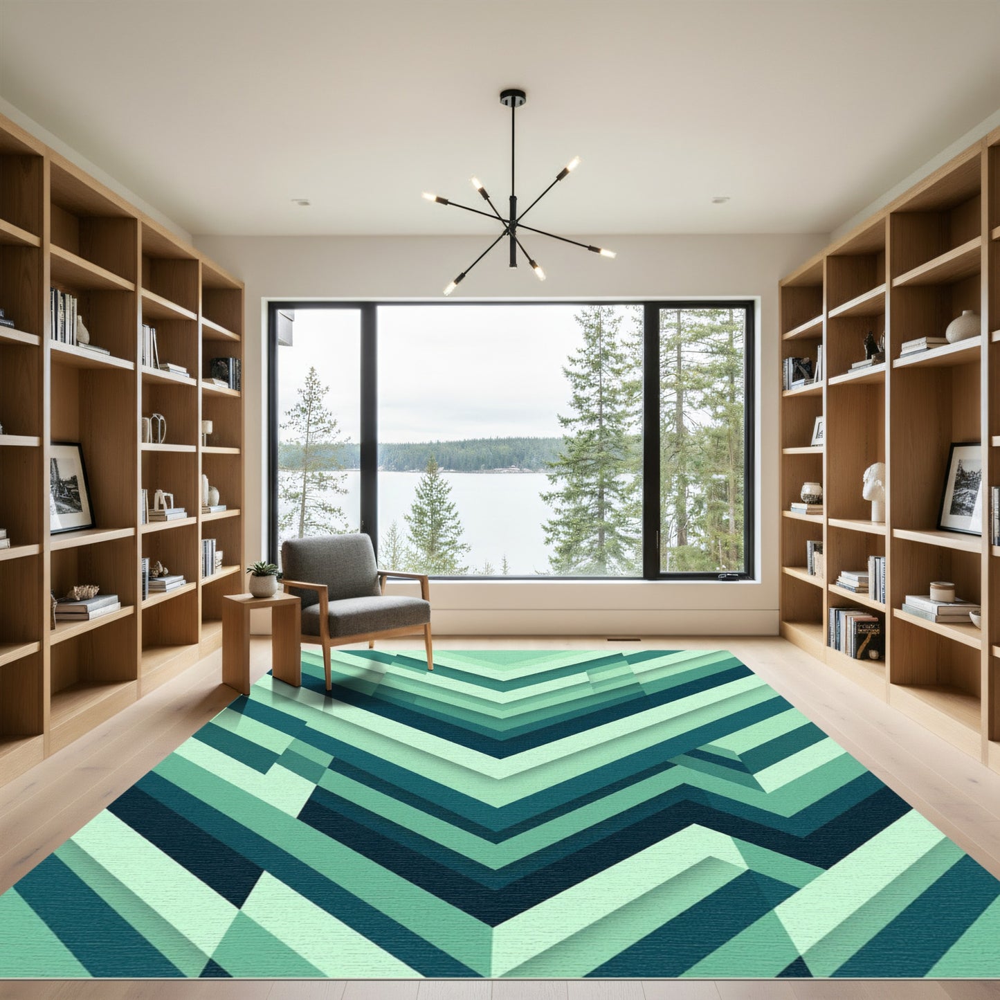 Teal Chevron Layered Geometric Rug