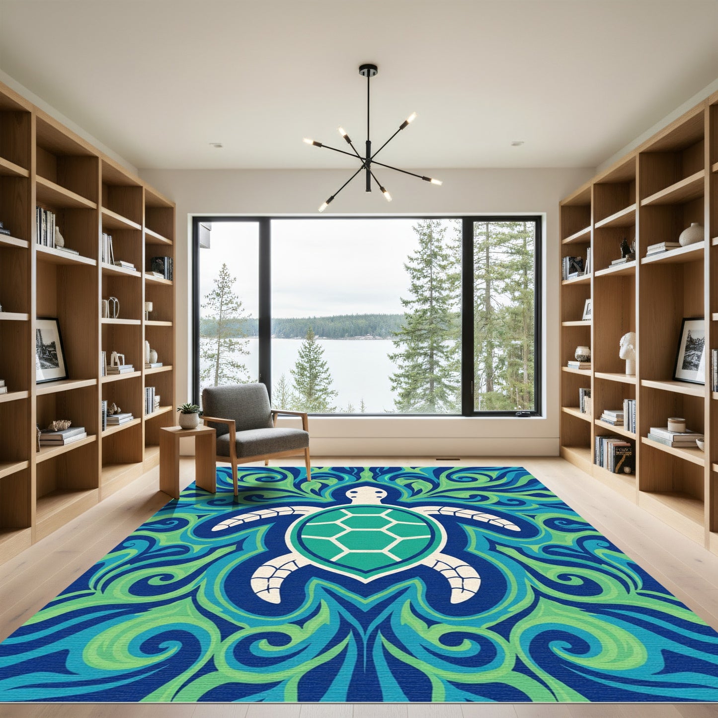 Oceanic Turtle Swirls Blue Green Rug