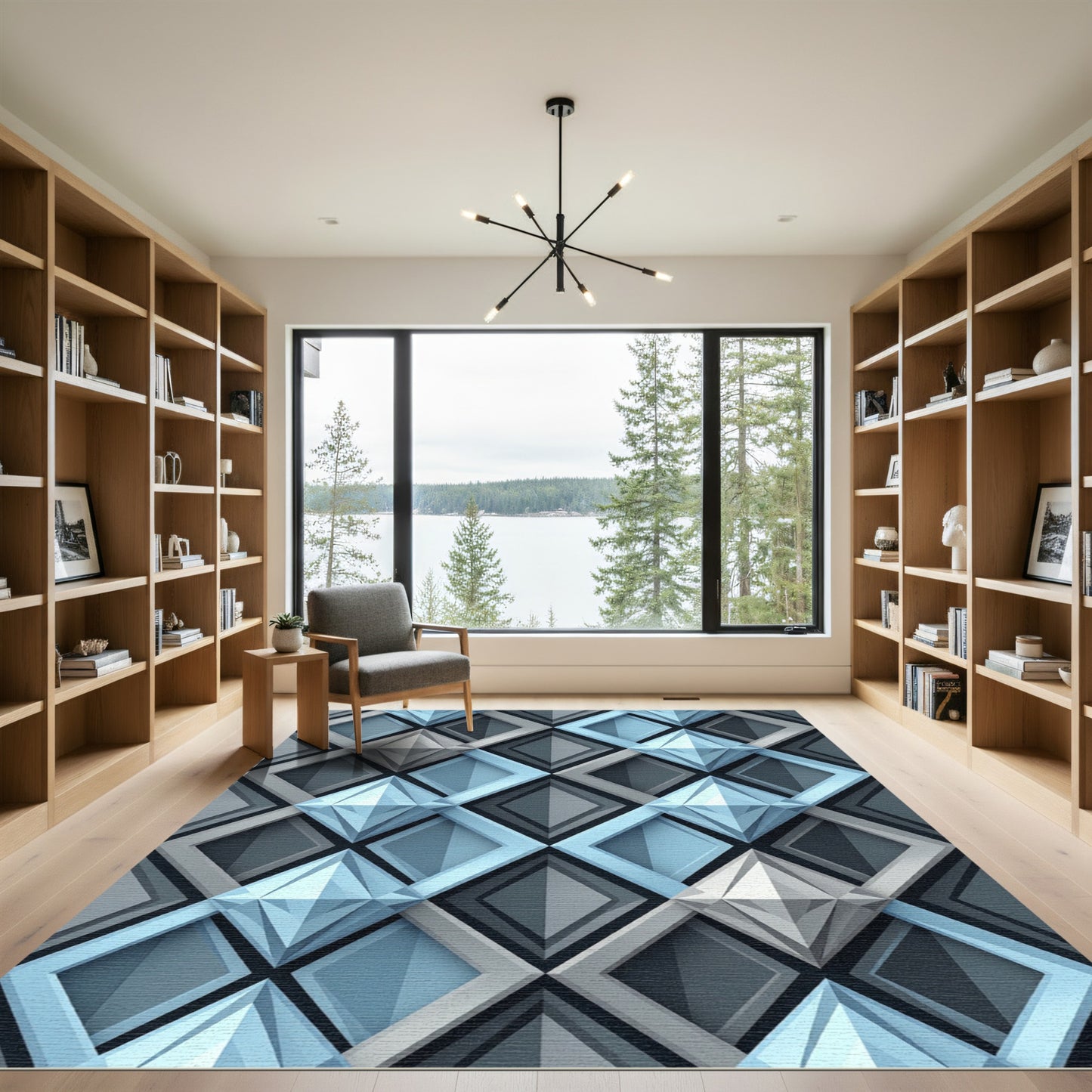 Modern Geometric Diamond Luminous Blue Rug