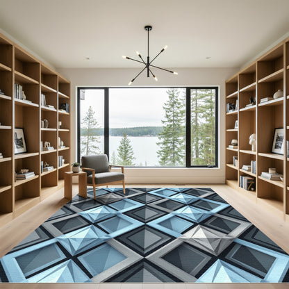 Modern Geometric Diamond Luminous Blue Rug