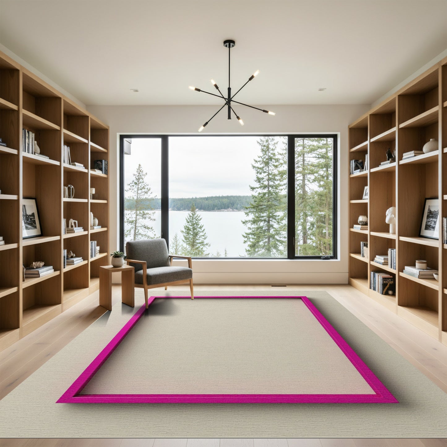 Bright Fuchsia Geometric Outline Frame Rug