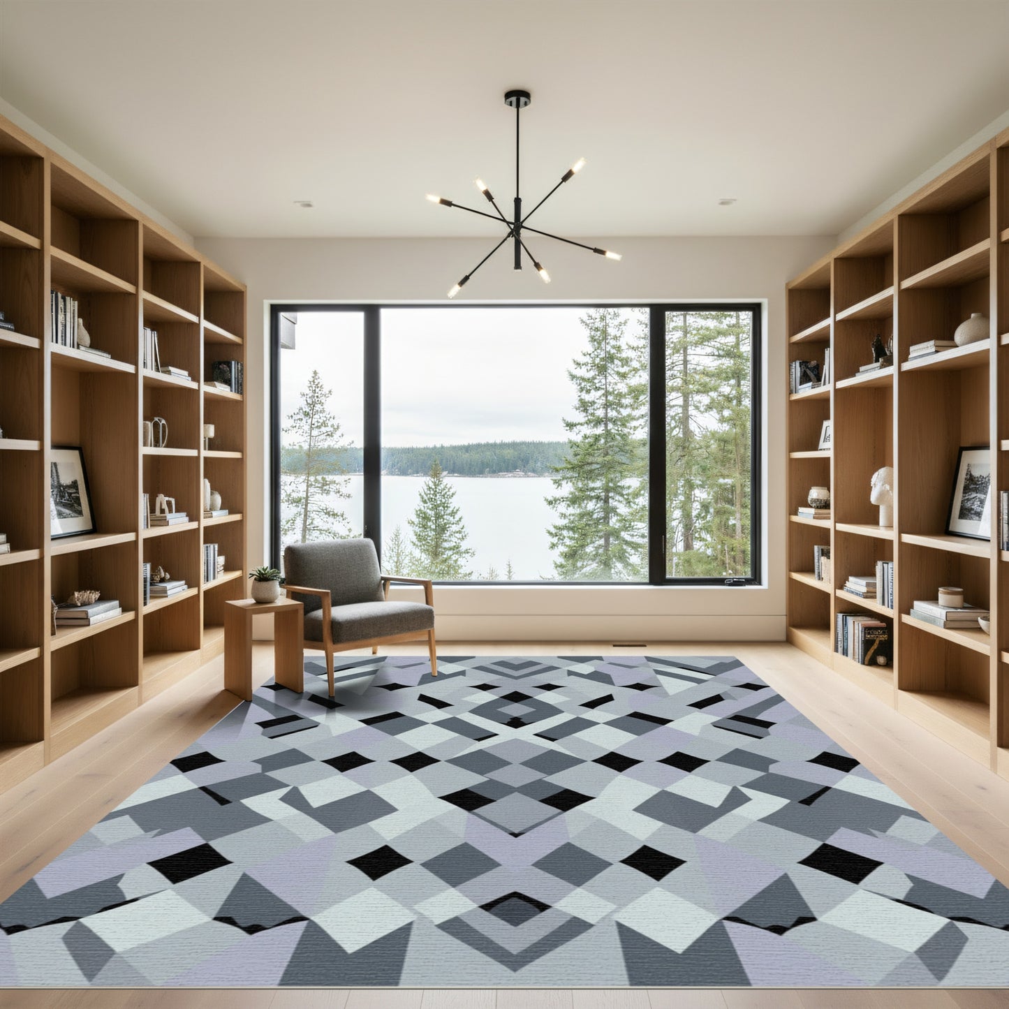 Cool Gray Geometric Interlocking Shape Rug