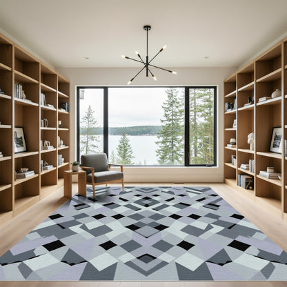 Cool Gray Geometric Interlocking Shape Rug
