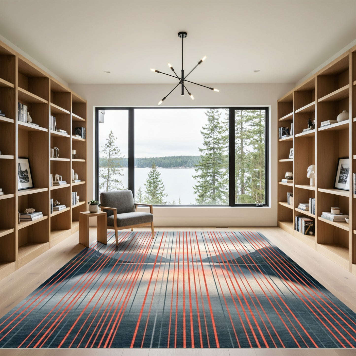 Modern Vertical Orange Gray Lines Rug