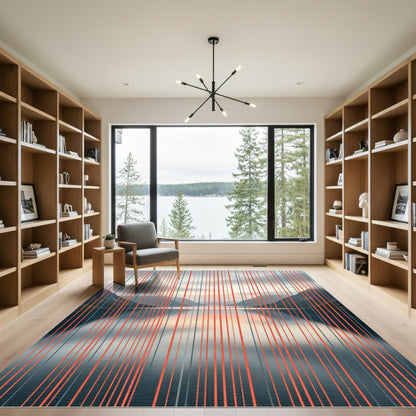 Modern Vertical Orange Gray Lines Rug