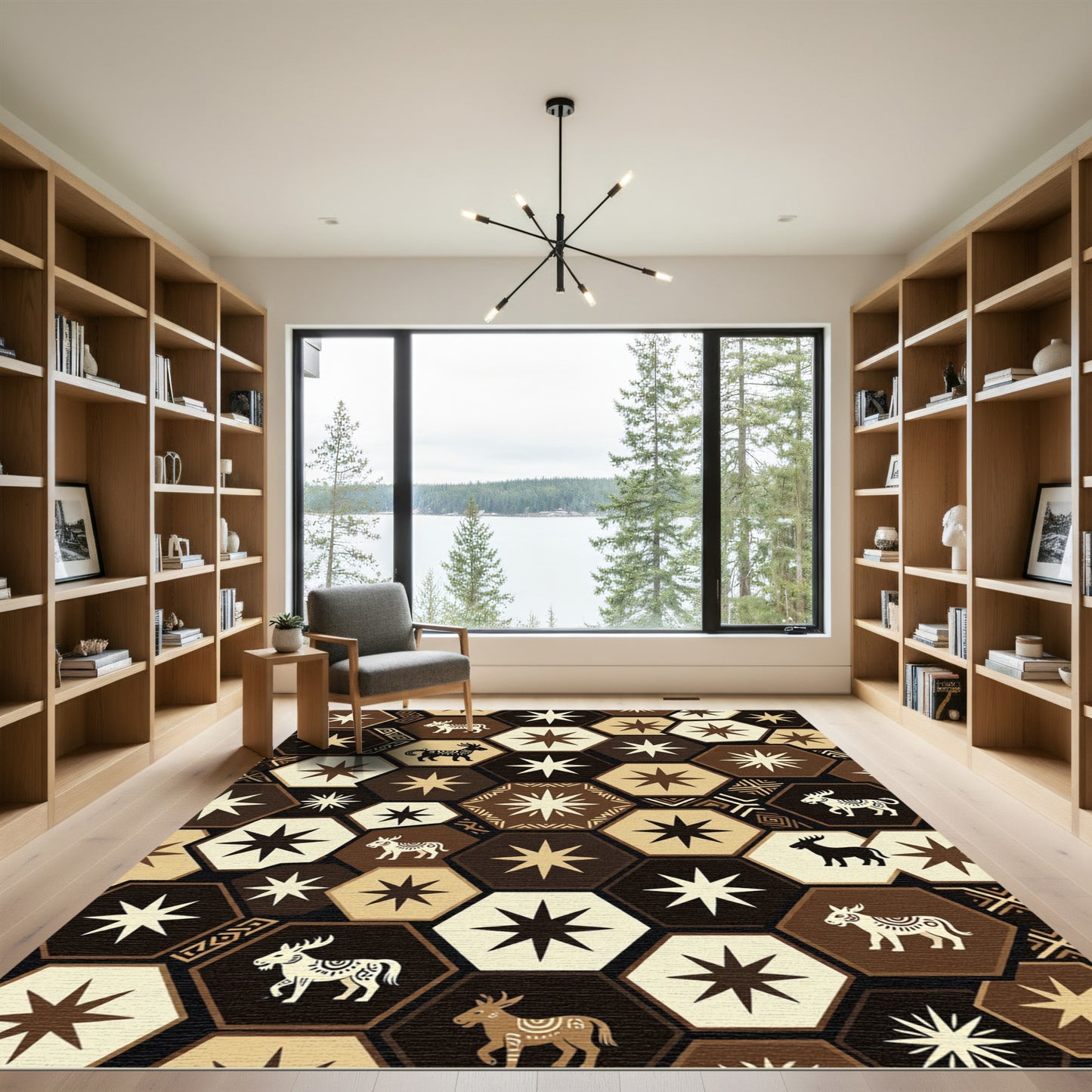 Earthy Hexagon Star and Wildlife Rug