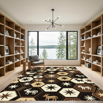 Earthy Hexagon Star and Wildlife Rug