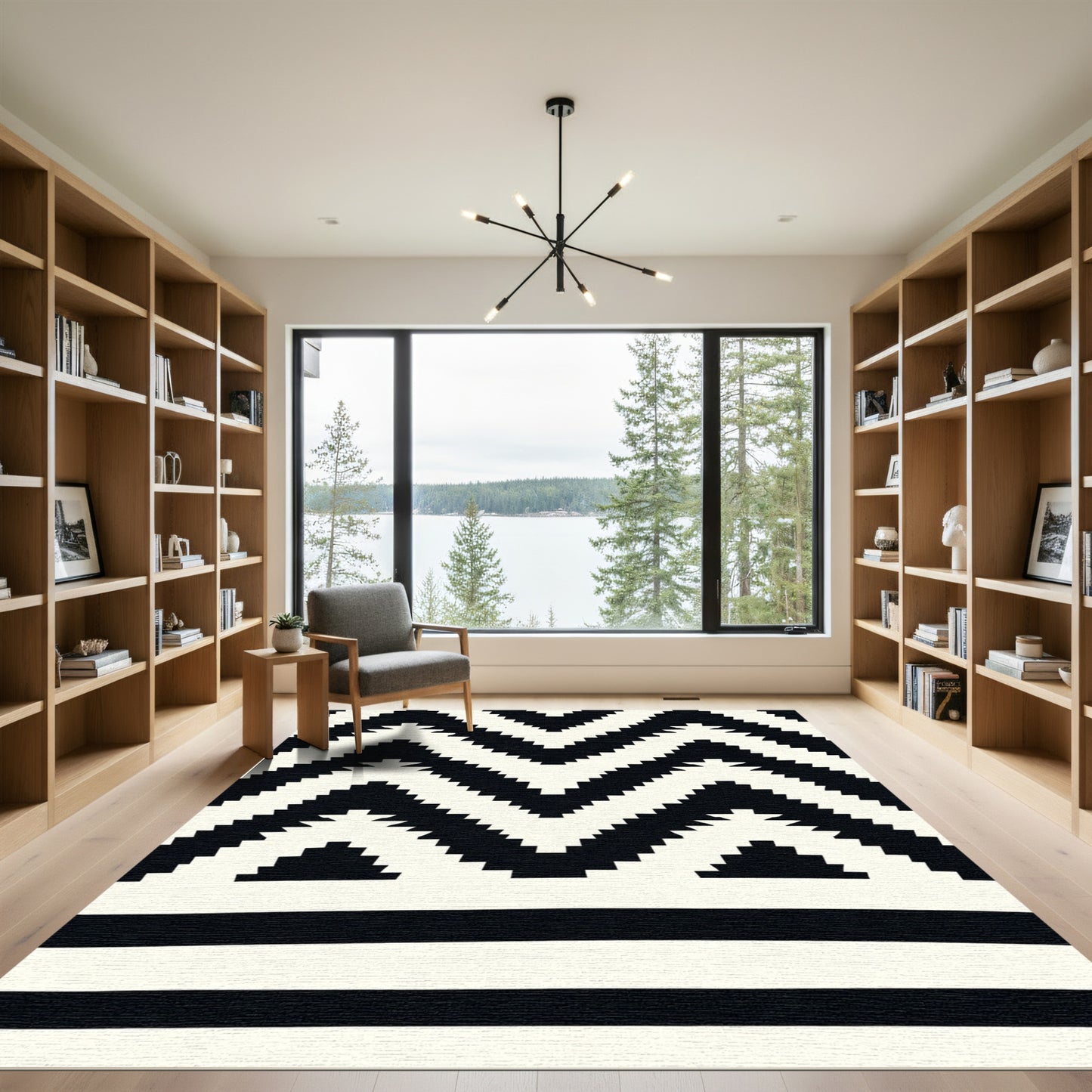 Bold Black White Zigzag Geometric Rug