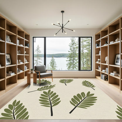Olive Green Organic Leaf Scatter Rug