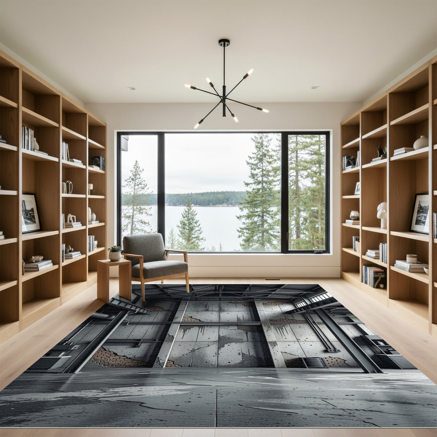 Industrial Gray Concrete Brick Overlay Rug